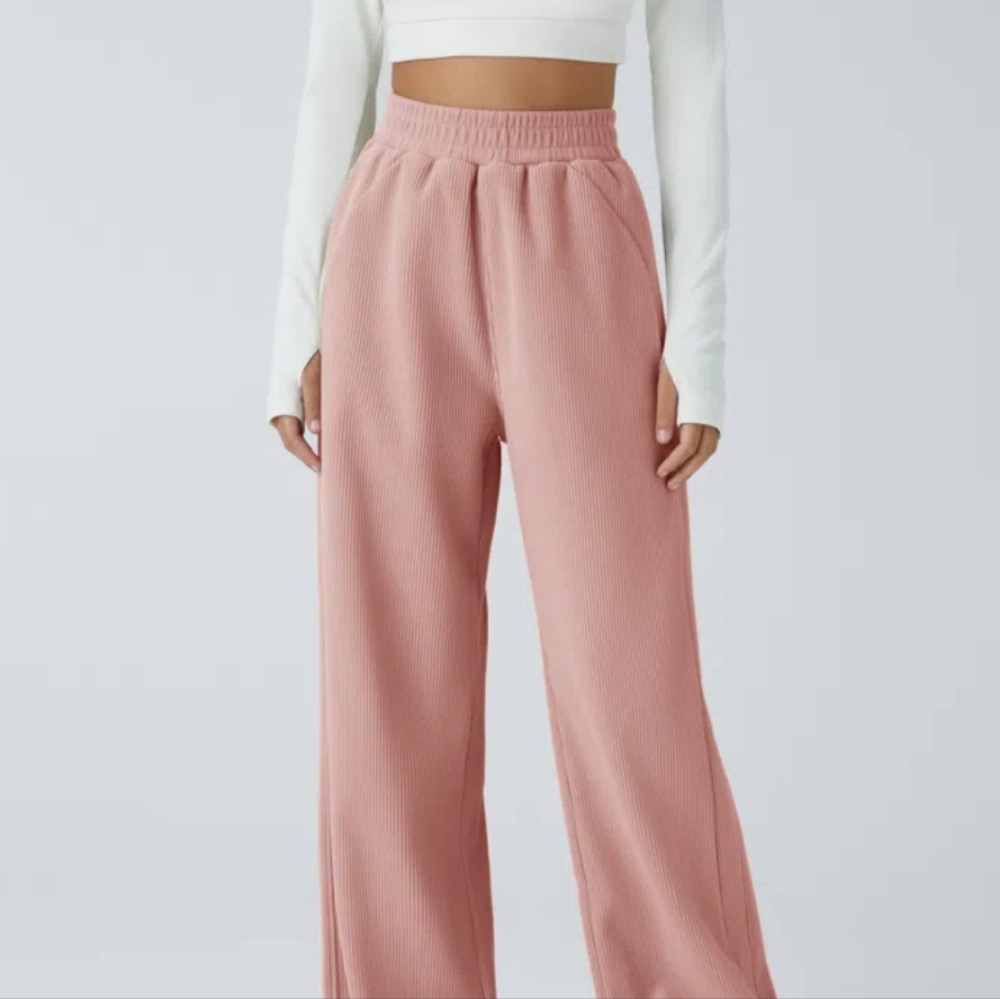 HALARA Wide Leg Ribbed Pants in Dusty Rose NWT